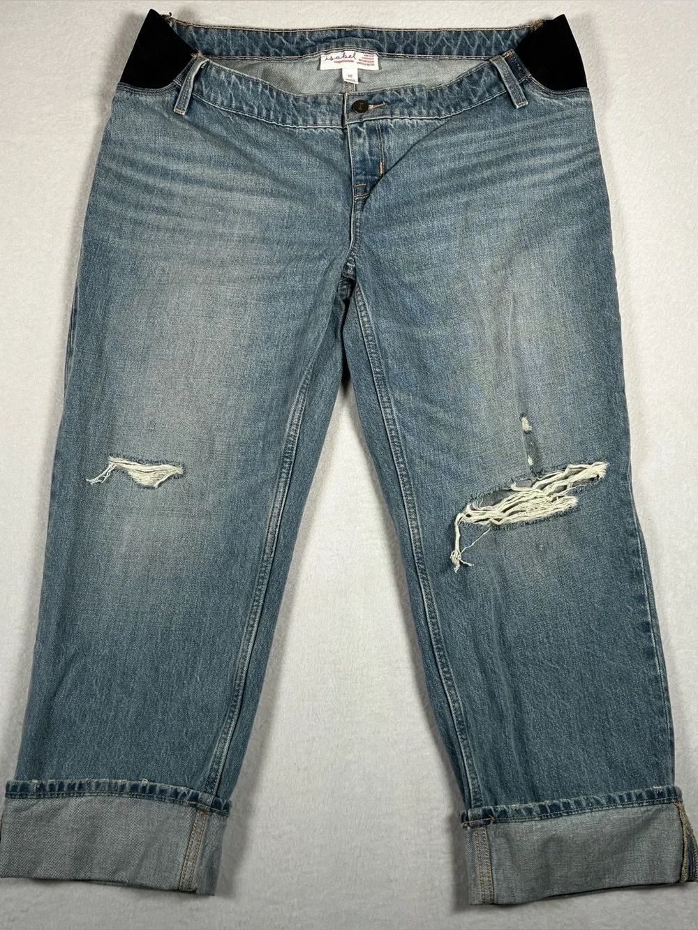 Isabel & Ingrit Maternity Distressed Light Blue Jeans with Stretch Panels size 1